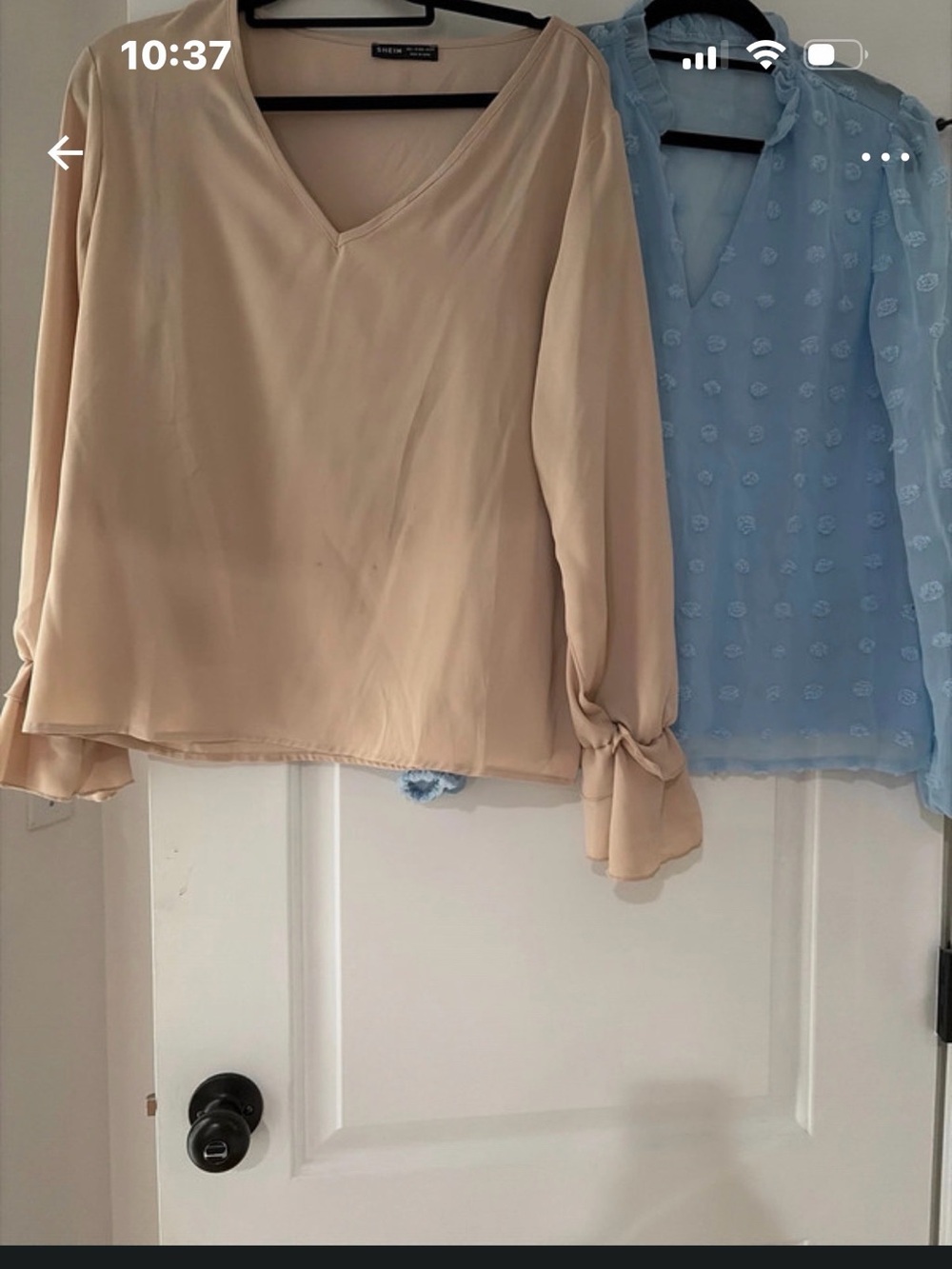 SHEIN Beige V-Neck Tie-Cuff Blouse